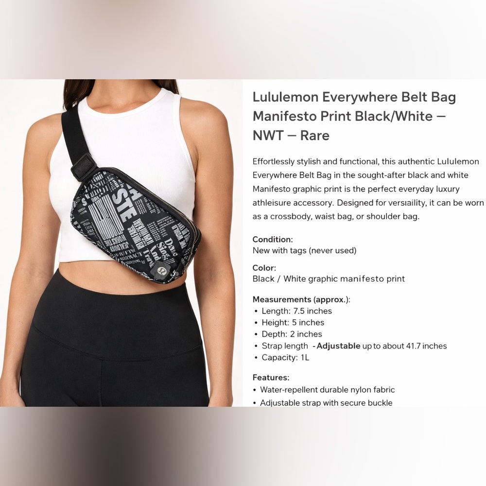 lululemon athletica Black & White Manifesto Everywhere Belt Bag